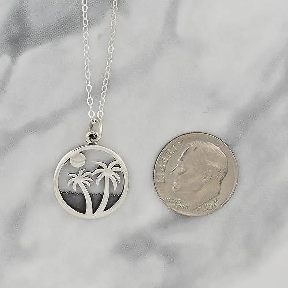 Palm Tree Necklace in Sterling Silver. Beach Lover Gifts. Ocean Jewelry. Vacation Gifts.