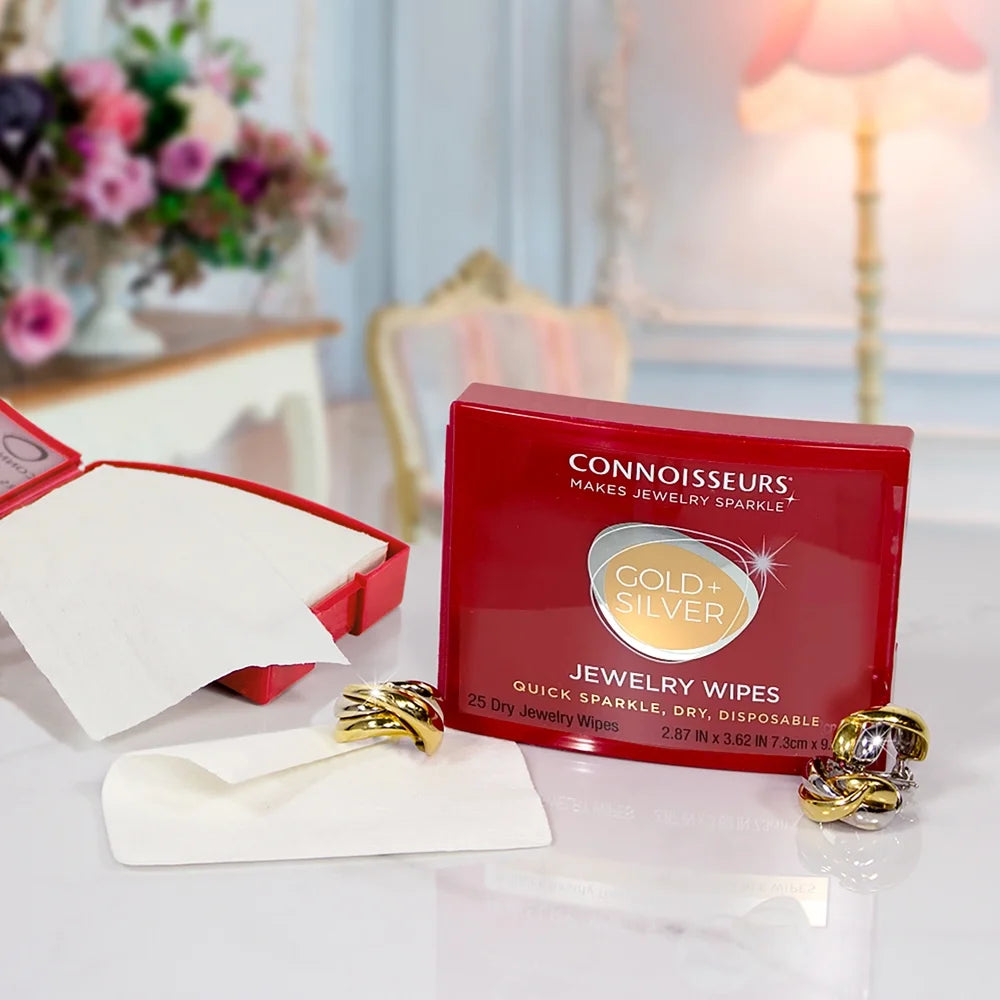 Gold & Silver Jewelry Cleaning Wipes, Red Compact, 25Ct Dry Disposable Wipes Clean and Polish Gold and Silver Jewelry