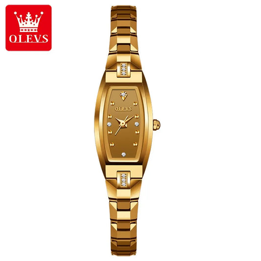 Slim Thin Watch for Women Luxury Tungsten Steel Band Tonneau Design Square Shape Elegant Diamond Quartz Ladies Watch