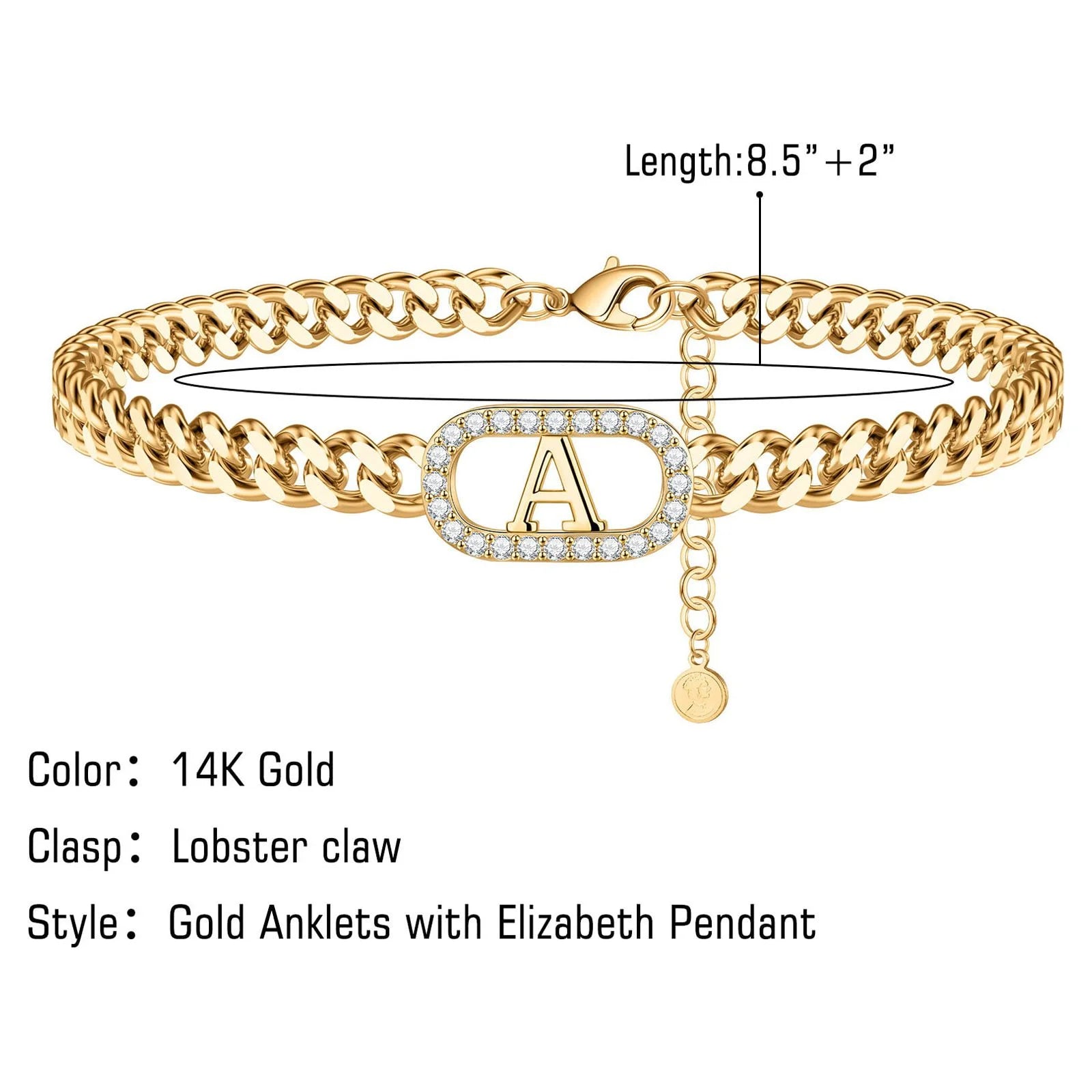 Gold Initial Ankle Bracelets for Women 14K Gold Filled Gold Anklets for Women Cuban Link Anklets for Women Handmade Gold Ankle Bracelets for Women