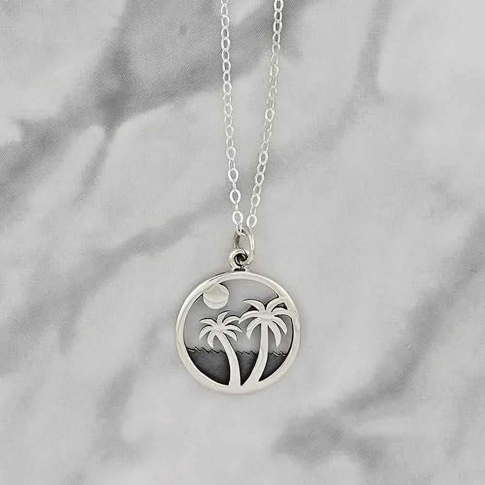 Palm Tree Necklace in Sterling Silver. Beach Lover Gifts. Ocean Jewelry. Vacation Gifts.