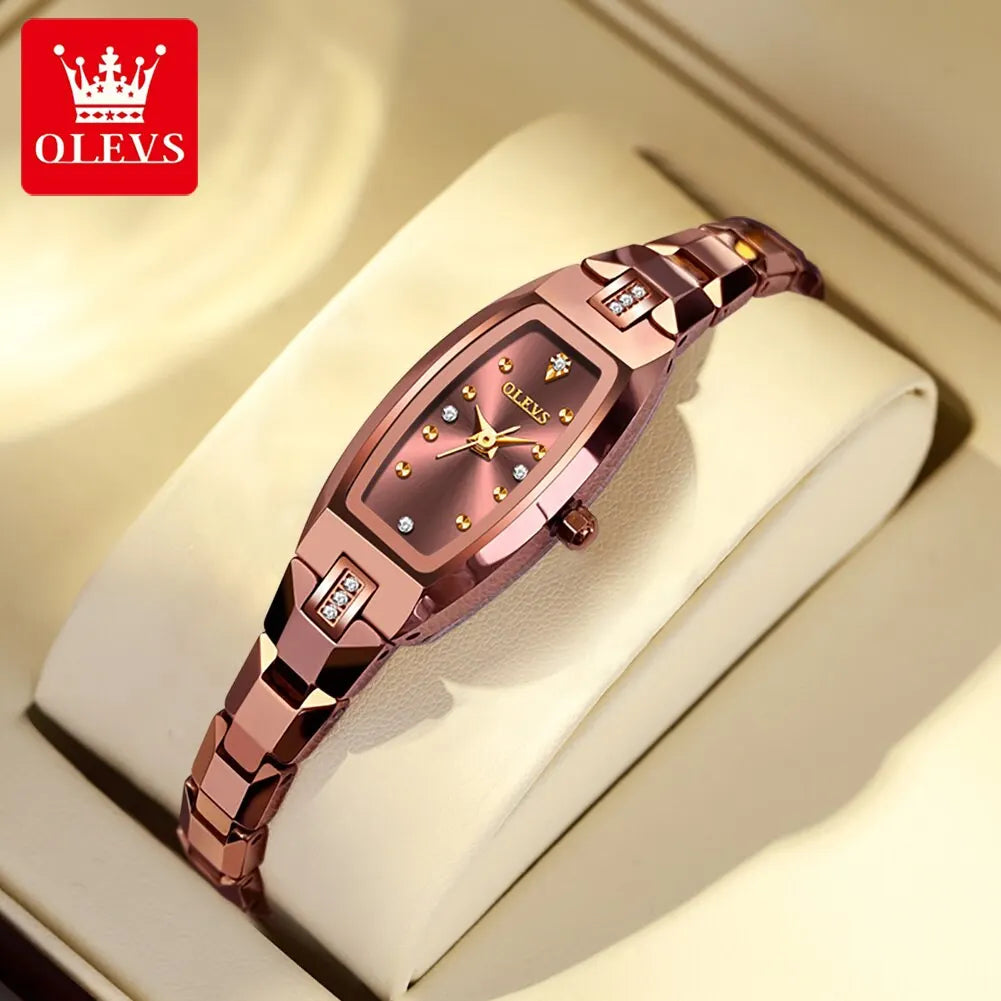 Slim Thin Watch for Women Luxury Tungsten Steel Band Tonneau Design Square Shape Elegant Diamond Quartz Ladies Watch