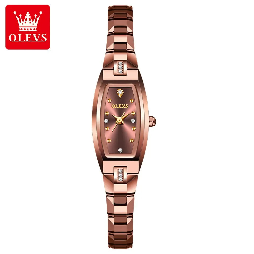 Slim Thin Watch for Women Luxury Tungsten Steel Band Tonneau Design Square Shape Elegant Diamond Quartz Ladies Watch